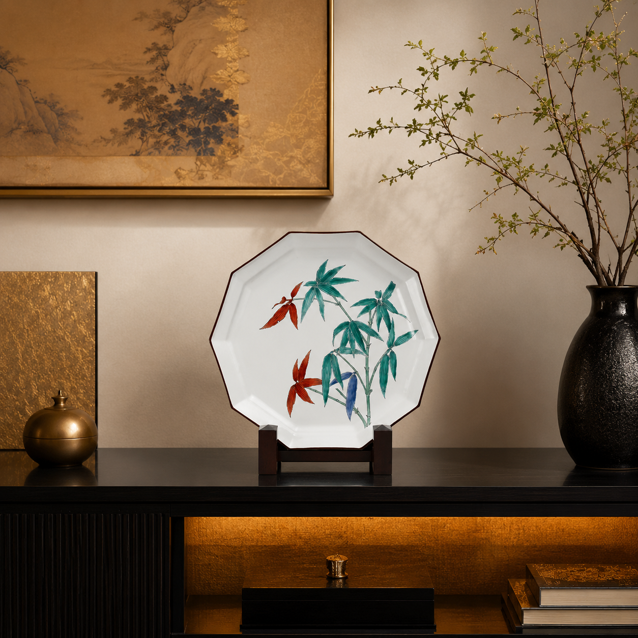 ARITA WARE “NIGOSHIDE BAMBOO DESIGN PLATE” – CREATED BY THE 15TH KAKIEMON