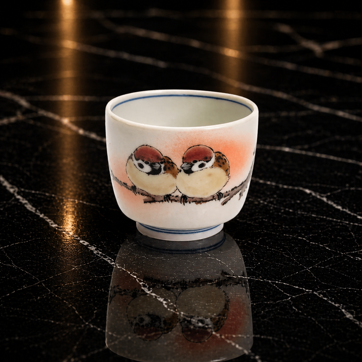 KUTANI WARE GUINOMI TWO SPARROWS PAINTING /TOSHITO NAKAMURA