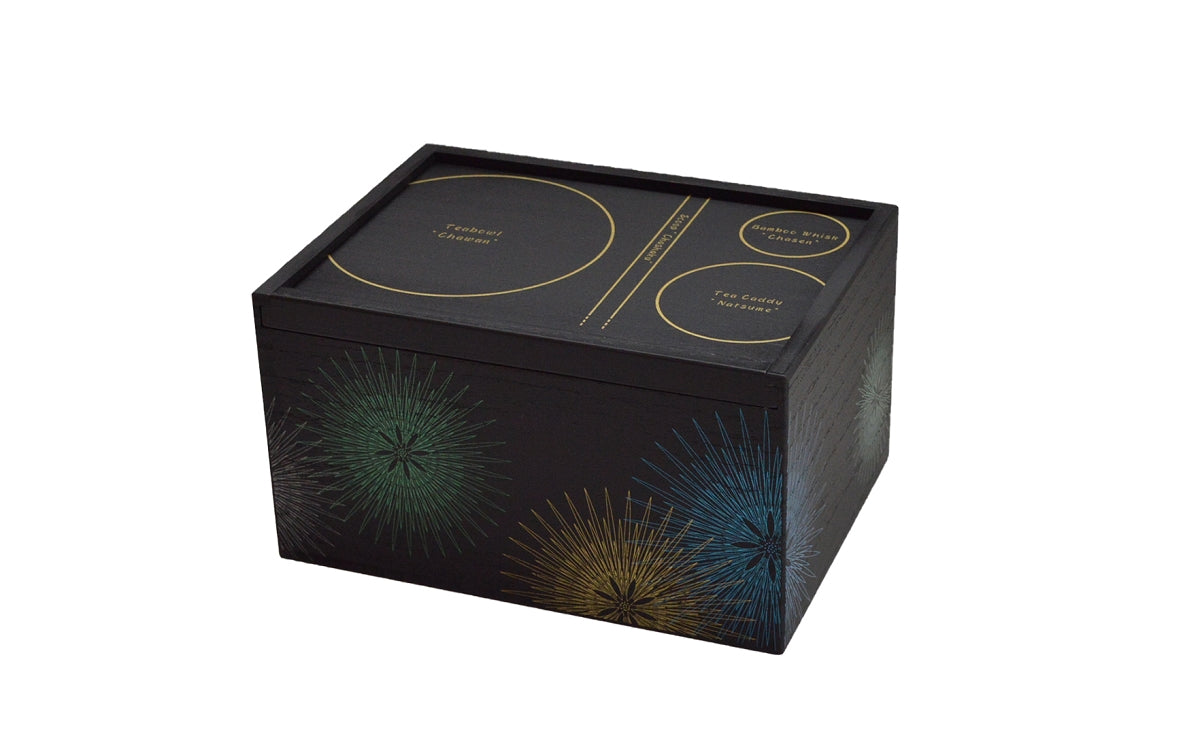 YAMANAKA LACQUERWARE YU TEA CEREMONY BOX BLACK (KURO) HANABI