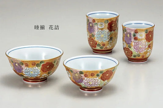 KUTANI WARE PAIR RICE BOWL SET (MUKUZOROI) HANAZUME DESIGN