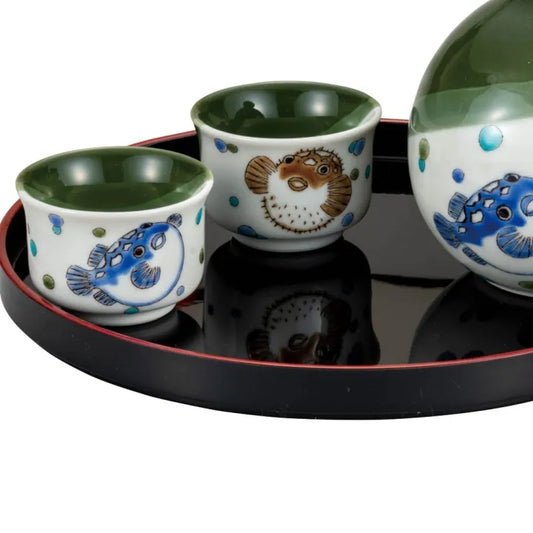 KUTANI JAPANESE SAKE SET FUGU & HARISENBON (WITH TRAY)