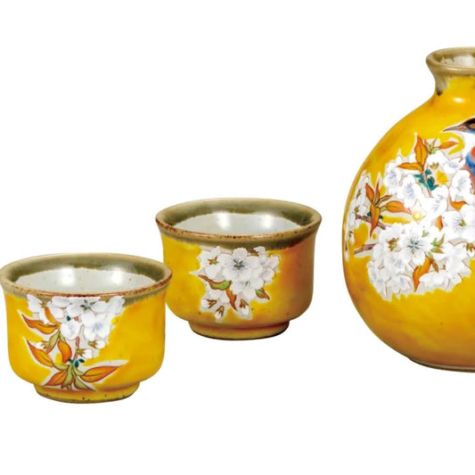 JAPANESE SAKE SET KUTANI YOSHIDAYA SAKURA AND BIRD