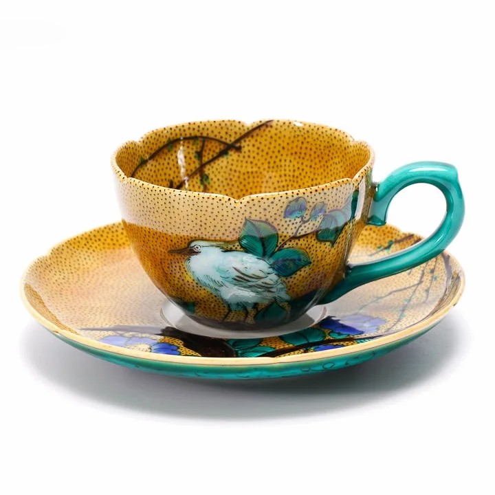 KUTANI WARE CUP & SAUCER COFFEE CUP YOSHIDAYA /TAMEKICHI MITSUI