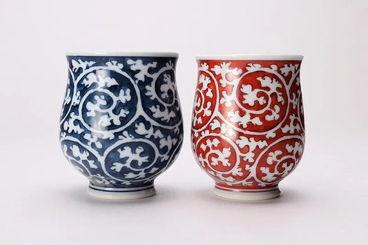 JAPANESE ARITA PAIR YUNOMI NAVY & VERMILION ARABESQUE / RYUSYU KLIN
