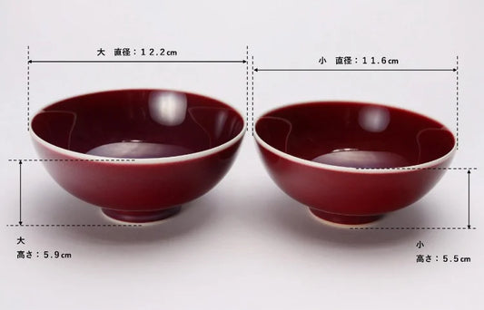 ARITA WARE RICE BOWL SET “SHINSYA” COPPER RED BY SHINEMON KILN – WOODEN BOX