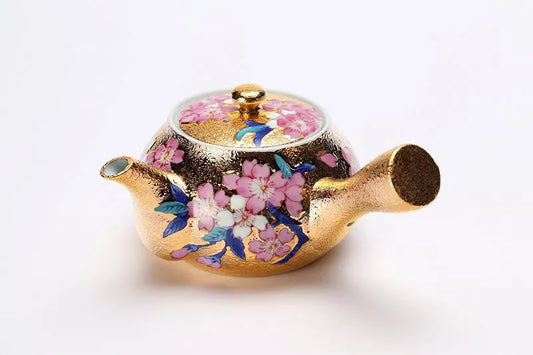 KINRYU KLIN ARITA GOLD-GILDED CHERRY BLOSSOMS TEA SET WITH WOODEN BOX