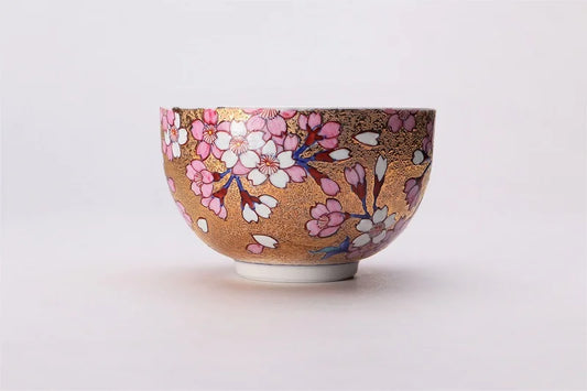JAPANESE MATCHA BOWL (GOLD SAKURA DESIGN) / KINRYU KILN - ARITA WARE