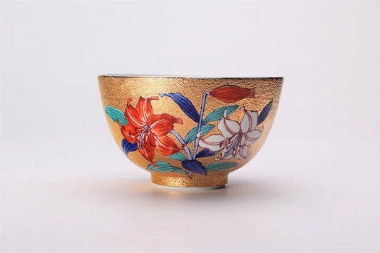 JAPANESE ARITA KINSAI TIGER LILY MATCHA BOWL (WITH WOODEN BOX) / KINRYU KLIN