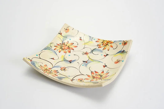 KUTANI WARE SQUARE PLATE AYAKA RED /KOKUZOU KILN