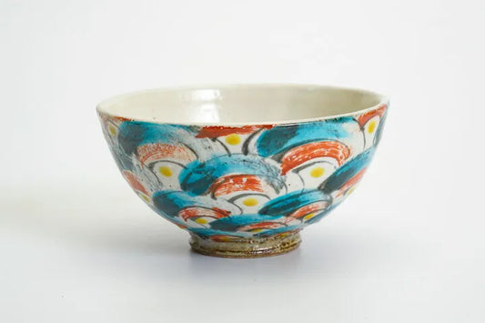 KUTANI JAPANESE SINGLE RICE BOWL - TRADITIONAL INDIGO BLUE SEIGAIHA PATTERN/ KOKUZOU KLIN