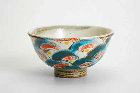 KUTANI JAPANESE SINGLE RICE BOWL - TRADITIONAL INDIGO BLUE SEIGAIHA PATTERN/ KOKUZOU KLIN