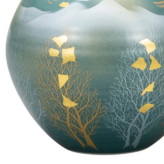 KUTANI JAPANESE FLOWER VASE - GOLDEN TREE DESIGN, JAPANESE CERAMIC ART