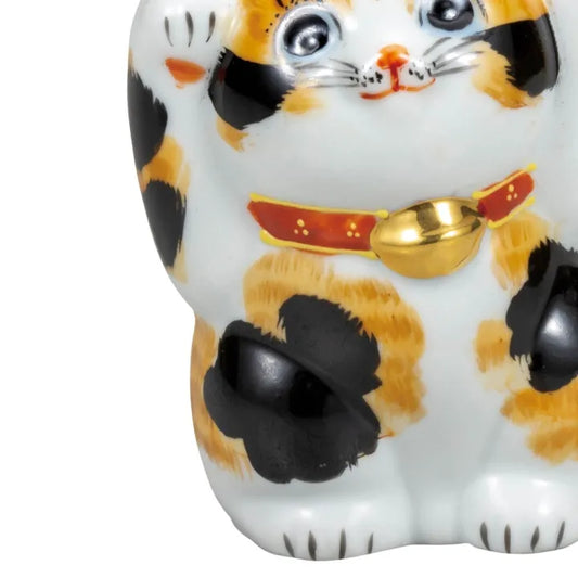 JAPAN KUTANI LUCKY CAT(BOTH HANDS RAISED MANEKI NEKO)LONG-HAIRED CALICO