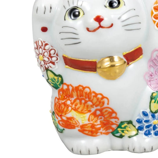 KUTANI WARE TWO-HANDED MANEKI-NEKO HANAZUKUSHI