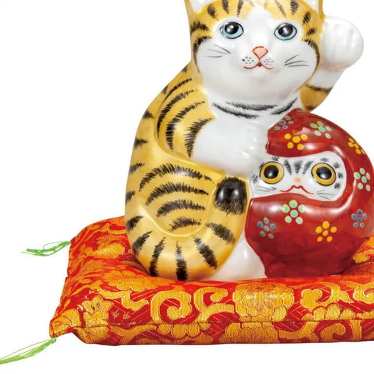 JAPANESE KUTANI LUCKY CAT( MANEKI-NEKO) GOLD DECORATION (WITH DISPLAY CUSHION)