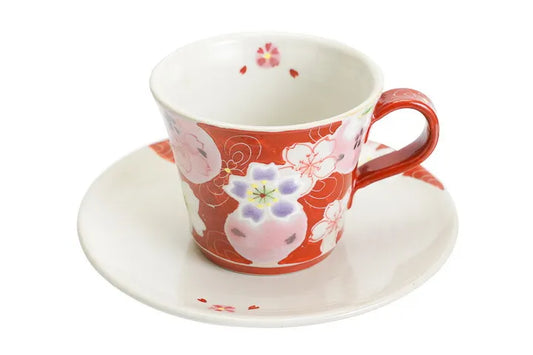 KUTANI WARE CUP & SAUCER YUME-YOI SAKURA (PINK) /KOKUZOU KLIN