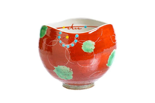 KUTANI WARE IPPUKU BOWL AKAMAKI HANA URARA/KOKUZOU KILN