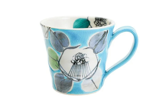 KUTANI WARE MUG CUP KOZOME TUBAKI BLUE /KOKUZOU KLIN