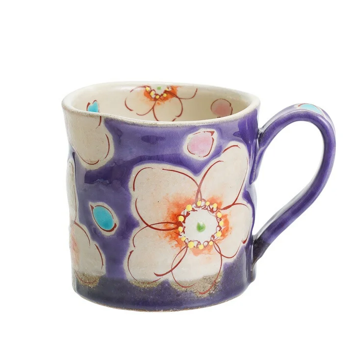 KUTANI WARE MUG CUP VIOLET FLOWER ULALA /KOKUZOU KLIN