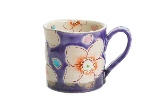 KUTANI WARE MUG CUP VIOLET FLOWER ULALA /KOKUZOU KLIN