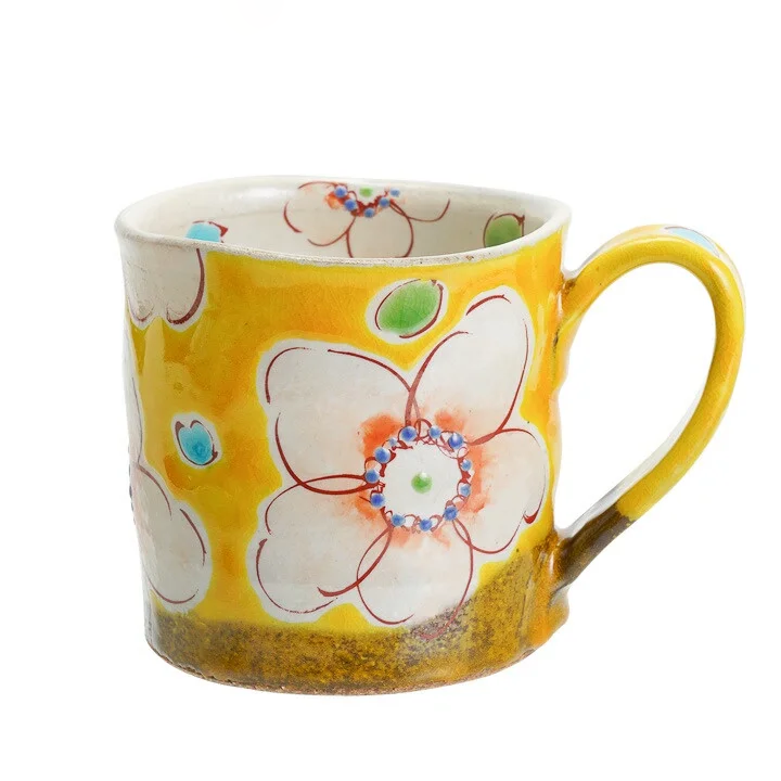 KUTANI WARE MUG CUP YELLOW FLOWER ULALA /KOKUZOU KLIN