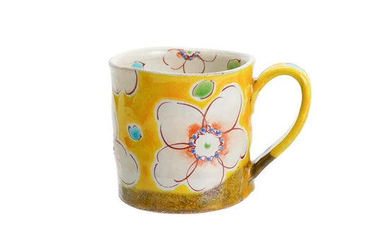 KUTANI WARE MUG CUP YELLOW FLOWER ULALA /KOKUZOU KLIN