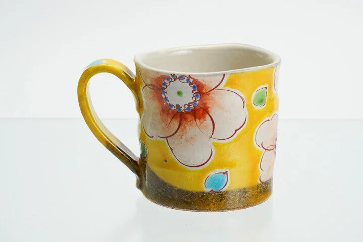 KUTANI WARE MUG CUP YELLOW FLOWER ULALA /KOKUZOU KLIN
