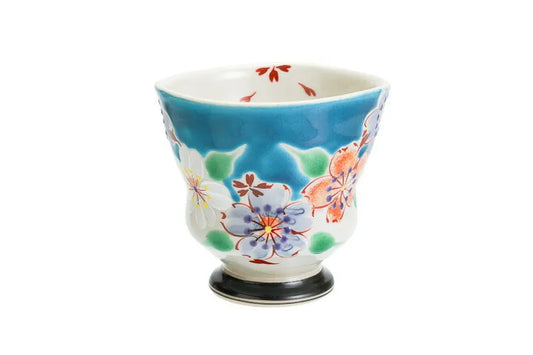 KUTANI JAPANESE YUNOMI CHERRY BLOSSOM BANQUET - BLUE/KOKUZOU KLIN