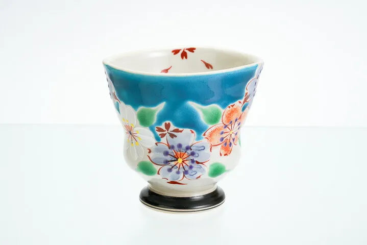 KUTANI JAPANESE YUNOMI CHERRY BLOSSOM BANQUET - BLUE/KOKUZOU KLIN