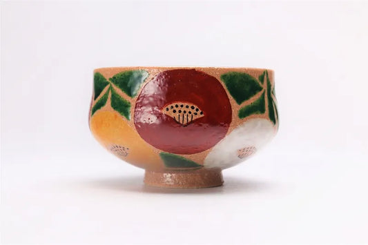 JAPANESE ARITA NISHIKI ROSANJIN CAMELLIA MATCHA BOWL (WITH WOODEN BOX)
