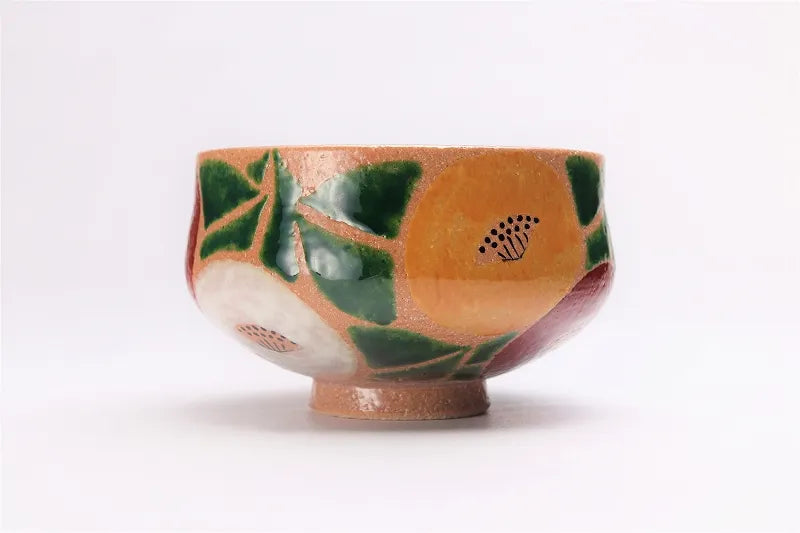 JAPANESE ARITA NISHIKI ROSANJIN CAMELLIA MATCHA BOWL (WITH WOODEN BOX)