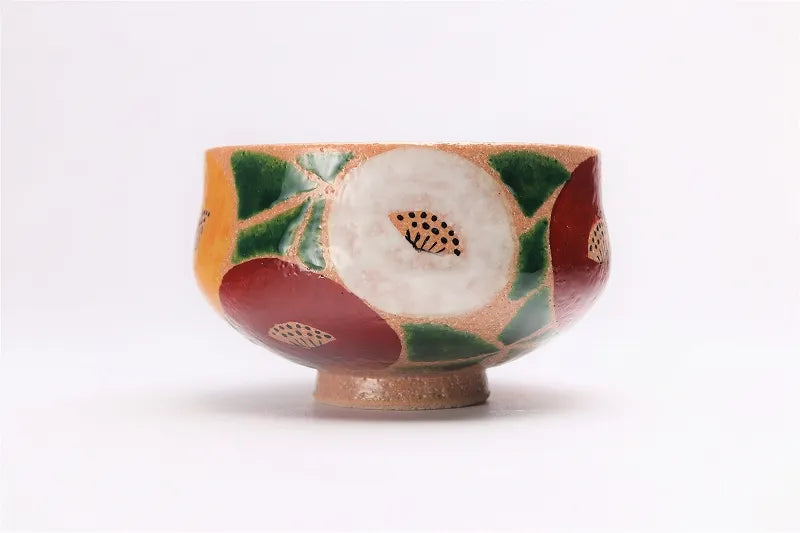 JAPANESE ARITA NISHIKI ROSANJIN CAMELLIA MATCHA BOWL (WITH WOODEN BOX)