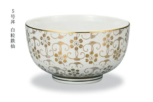 JAPAN KUTANI DONBURI BOWL SHIROCHIBU TESSEN (WHITE DOTTED CLEMATIS)