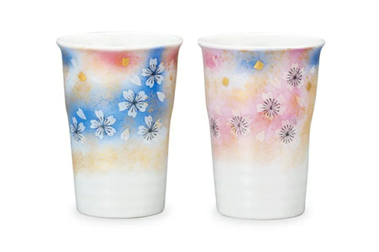 KUTANI WARE PAIR OF FREE CUPS FLORAL DANCE