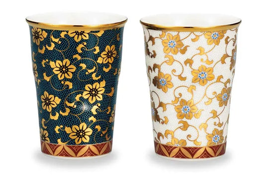 KUTANI WARE PAIR OF FREE CUPS TESEEN KARAKUSA