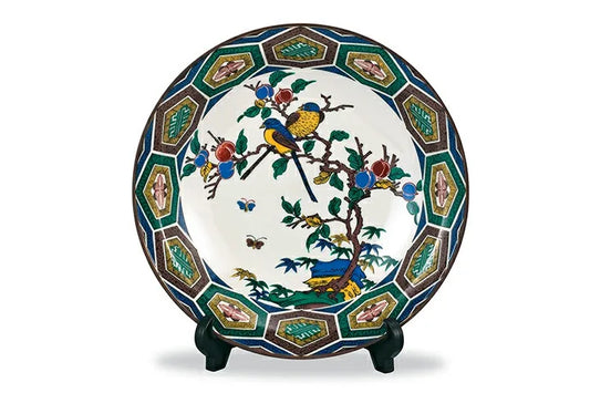 KUTANI WARE DECORATIVE PLATE - KO-KUTANI STYLE, JAPANESE TRADITIONAL CERAMIC ART