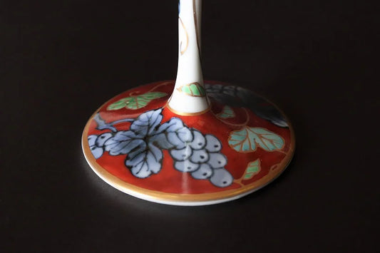 ARITA WARE TOYO CERAMICS RED GRAPE HIGH LEG WINE GLASS