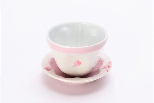 TASEI KLIN ARITA WARE PALE PINK GLAZE IRIDESCENT SAKURA TEA SET (WITH PLATE)