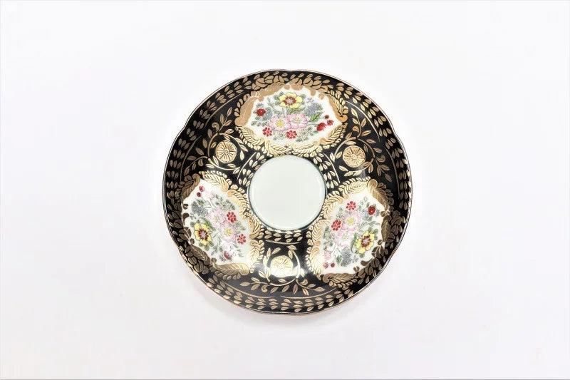 ARITA PORCELAIN VERSAILLES DEMITASSE - NISHIKI GLOSSY BLACK, TRADITIONAL JAPANESE CERAMIC BY KOURAKU KILN