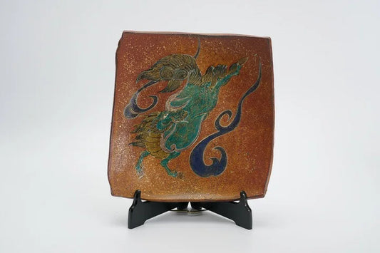 KUTANI WARE DECORATIVE PLATE SHIJIN KIRIN/MASATO YASHIKI