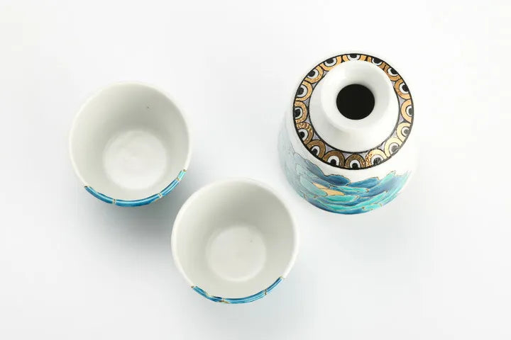 KUTANI WARE SAKE SET PEONY BLUE/TSUYOSHI SATOU
