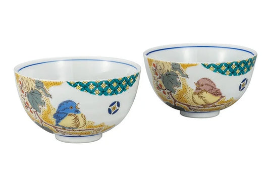JAPANESE KUTANI RICE BOWL SET - KOMON YOSHIDAYA SPARROW DESIGN