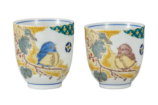 JAPANESE YUNOMI SET KUTANI KOMON YOSHIDAYA SPARROW