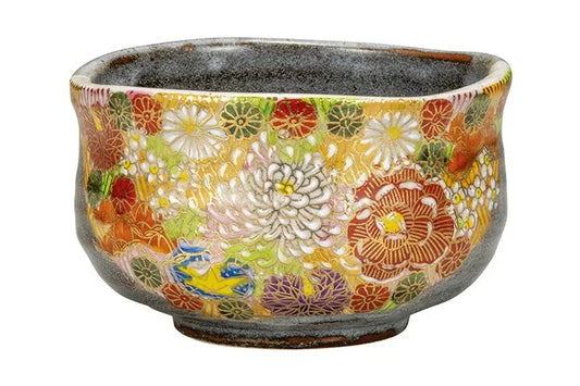 KUTANI WARE MATCHA BOWL CHAWAN KIN-HANAZUME