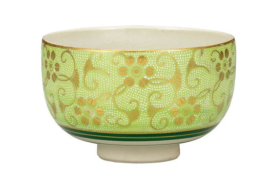 KUTANI WARE MATCHA BOWL (CHAWAN) - SHIROCHIBU TESSEN KIMIDORI, TRADITIONAL JAPANESE CERAMIC ART