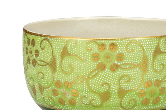 KUTANI WARE MATCHA BOWL (CHAWAN) - SHIROCHIBU TESSEN KIMIDORI