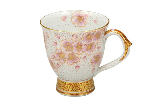KUTANI WARE MUG – HANDCRAFTED JAPANESE PORCELAIN WITH KINRANDE & SAKURA DESIGN BY YOSHINORI FUKUDA