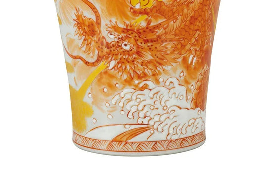 KUTANI WARE SHOCHU CUP – HAND-PAINTED RED DRAGON GOD DESIGN BY YOSHINORI FUKUDA