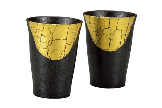 KUTANI WARE GOLD LEAF JAPANESE FREE CUP PAIR