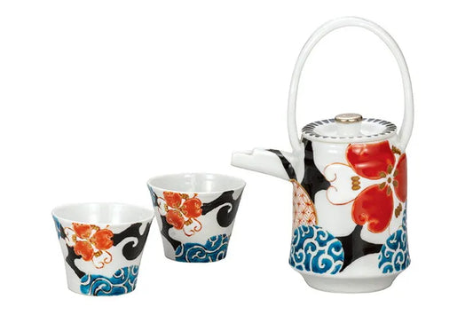 KUTANI WARE SAKE SET COLORED ARABESQUE WITH FLOWERS/TSUYOSHI SATOU